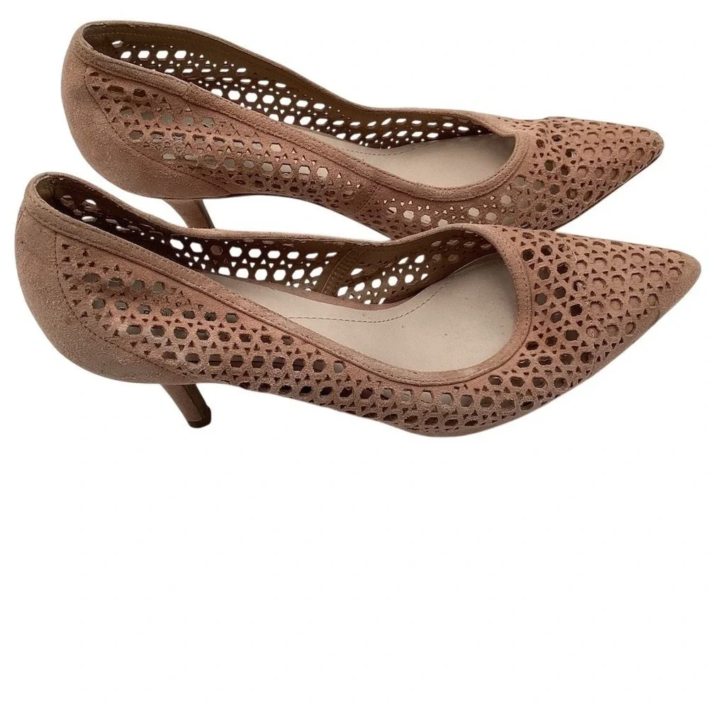 Alfani Womens Nude Beige Pointed Toe Kitten Heel Pumps Laser Cut Slip On
